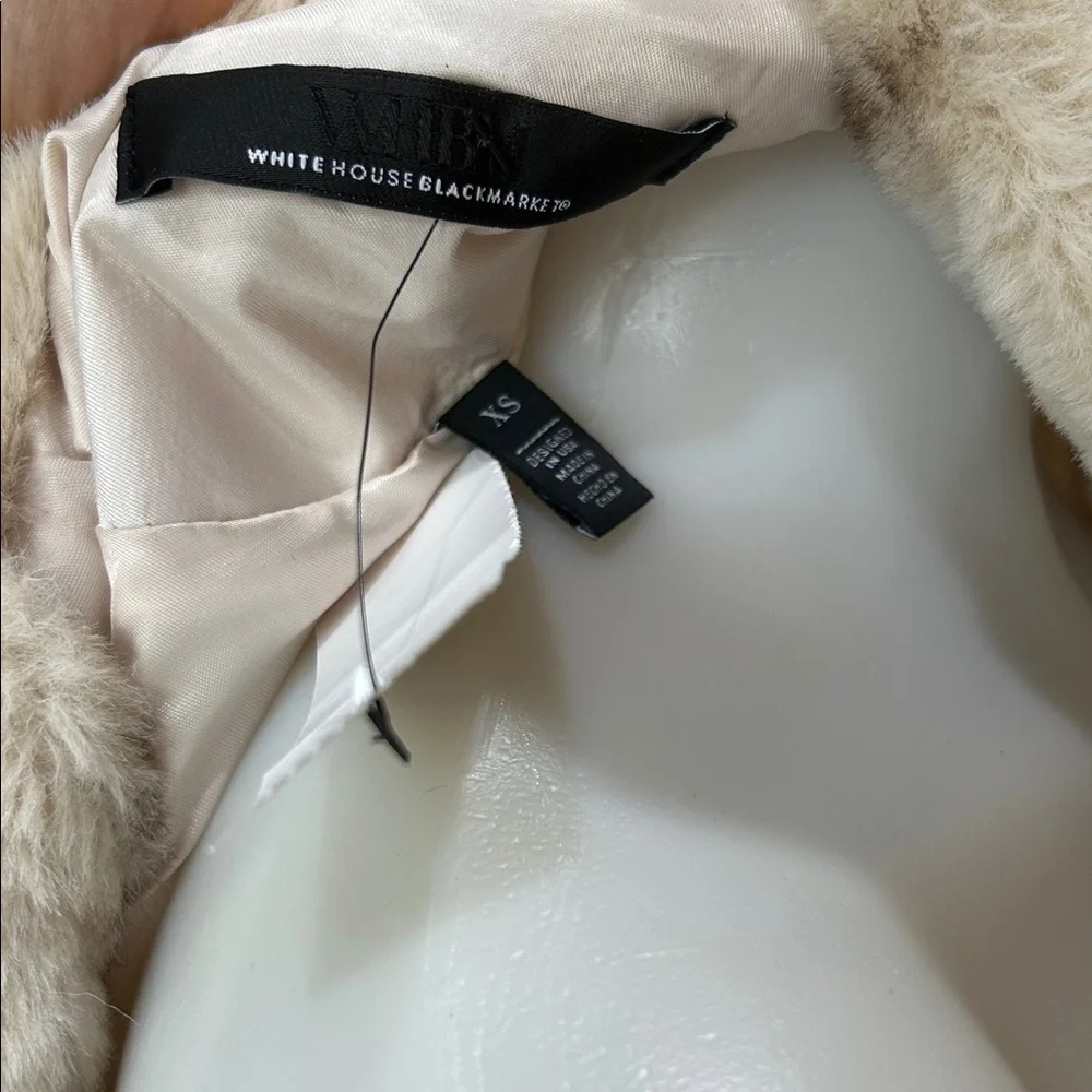 White House Black Market Cream Faux Fur Teddy Vest with Brown Stripe Accents - Picture 4 of 5